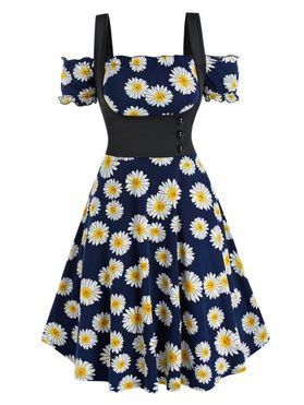 Daisy Print Off The Shoulder A Line Vacation Dress and Top Twinset