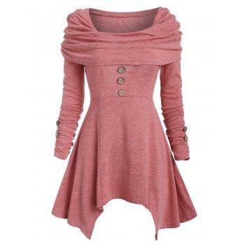 

Multiway Mock Button Foldover Handkerchief Top, Light pink