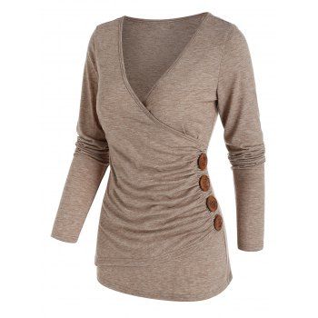 

Plunge Ruched Surplice T Shirt, Coffee