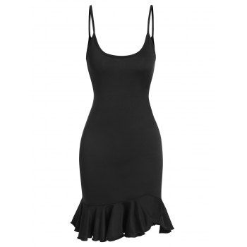 

Spaghetti Strap Flippy Hem Sheath Dress, Black