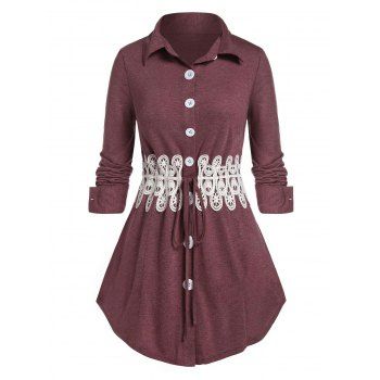 

Plus Size Button Down Applique Shirt, Red wine