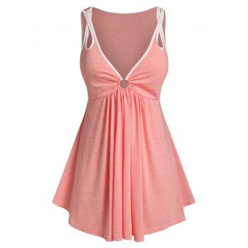 

Plus Size Hollow O Ring Flare Tank Top, Pink