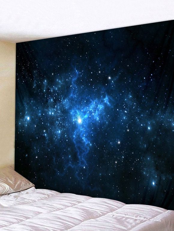 Tapisserie Murale Univers avec Imprimée Galaxie  - Bleu Marine W91 X L71 INCH