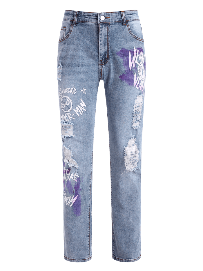[25% OFF] 2021 Marvel Spider-Man Graphic Ripped Jeans In LIGHT BLUE ...