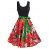 Robe de Noël Vintage Epinglée Imprimée Florale - Rouge L