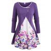 Haut Boutonné Superposé en Avant Fleuri de Grande Taille - Pourpre 4X