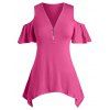 T-shirt Mouchoir à Demi-Zip à Epaule Dénudée de Grande Taille - Rouge 5XL