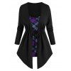 Pull Bouclé à Carreaux Imprimé Fausse Deux Pièces à Cordon - Noir 2XL