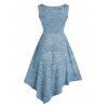 Space Dye Print Contrast Colorblock Asymmetric Dress Cowl Neck Lace Ruffles Insert Sleeveless Dress - LIGHT BLUE 2XL