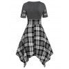 Vintage Plaid Heather O Ring Lace Up Handkerchief Dress - GRAY XXL