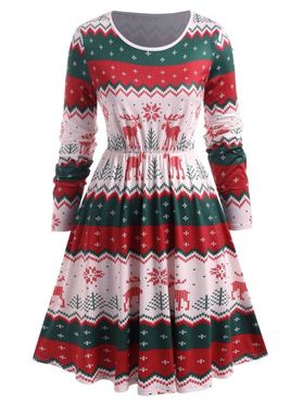 Plus Size Snowflake Elk Print Christmas Dress