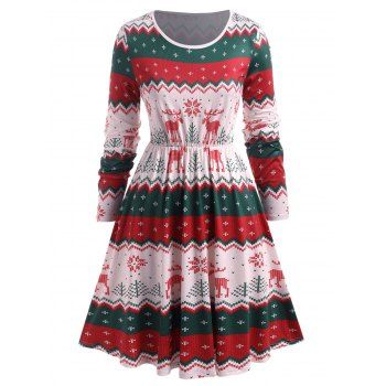 

Plus Size Snowflake Elk Print Christmas Dress, White