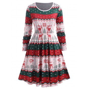 

Plus Size Snowflake Elk Print Christmas Dress, White