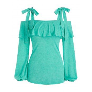 

Tie Shoulder Cold Shoulder Heathered T-shirt, Light green