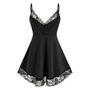 

Plus Size Backless Lace Insert Cami Tank Top, Black
