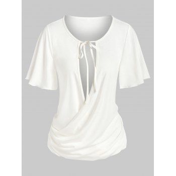 

Tie Knot Ruched Surplice T-shirt, White