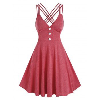 

Mock Button Strappy Heathered Dress, Red