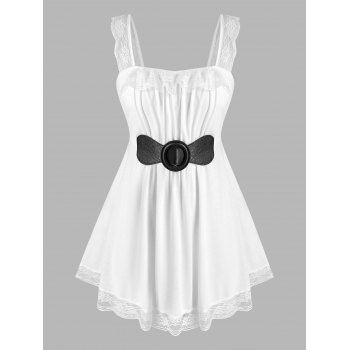 

Plus Size O-ring Lace Trim Tank Top, White
