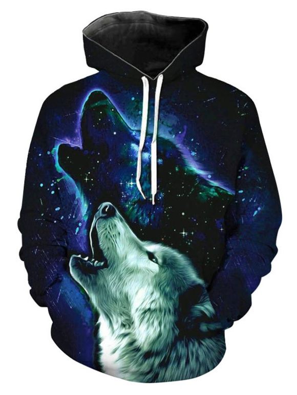 Sweat à Capuche à Imprimé Animal Galaxie avec Poche en Avant - Bleu de Minuit XS