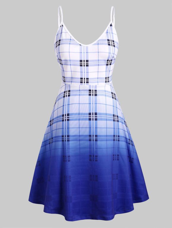 Robe à Bretelle à Carreaux Ombrée de Grande Taille - Bleu 1X
