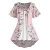 Haut Long Fendu en Avant à Imprimé Fleuri de Grande Taille - Rose clair L