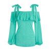 T-shirt Chiné à Epaule Nouée à Col Rond - Vert clair 3XL