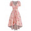 Robe Mi-Longue Haute Basse Superposée Fleurie Haute Basse de Vacance - Rose clair L