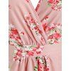 Vacation Floral Print Plunging Neck High Low Midi Surplice Dress - LIGHT PINK XL
