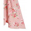 Vacation Floral Print Plunging Neck High Low Midi Surplice Dress - LIGHT PINK XL