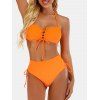 Maillot de Bain Bikini Noué à Taille Haute à Lacets à Col Halter - Orange Foncé S