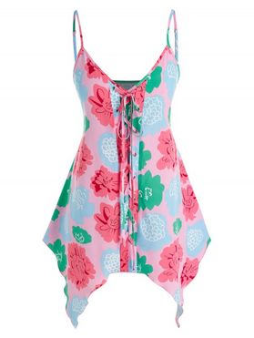 Plus Size Flower Lace-up Handkerchief Sleeveless Top