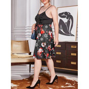

Plus Size Christmas Gift Claus Lace-up Cami Dress, Lava red