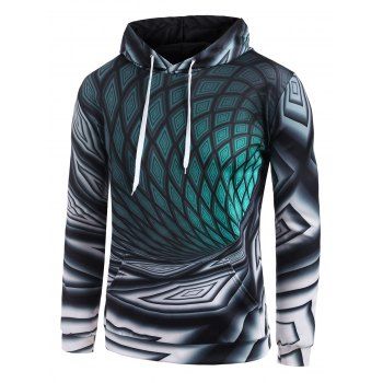 

Front Pocket Geometric 3D Print Hoodie, Multicolor