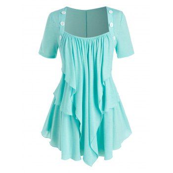 

Plus Size Layered Draped Mock Button Short Sleeve Tee, Light green