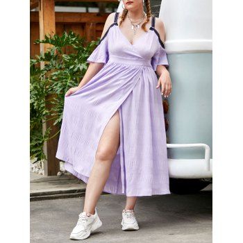 

Plus Size Cold Shoulder High Slit Midi Surplice Dress, Mauve
