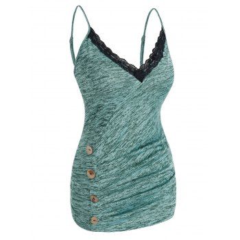 

Plus Size Space Dye Ruched Backless Cami Top, Sea turtle green
