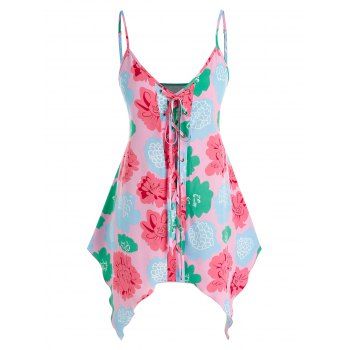 

Plus Size Flower Lace-up Handkerchief Sleeveless Top, Light pink