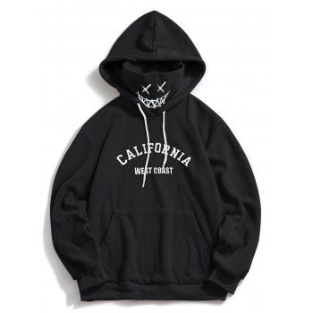 

Letter Graphic Embroidered Fleece Mask Hoodie, Black