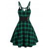 Robe Ajustée Evasée à Carreaux à Bretelle - Vert M