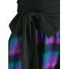 Plaid Open Shoulder Knee Length Dress - multicolor 2XL