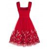 Plus Size Sequined Mesh Embroidered A Line Dress - LAVA RED 1X