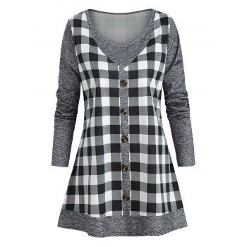 Plus Size Checked Marled T Shirt
