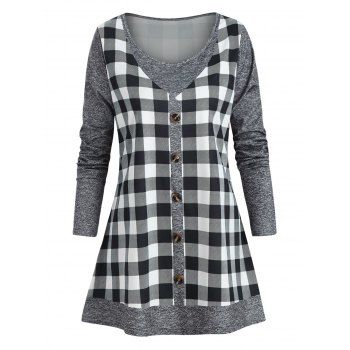 

Plus Size Checked Marled T Shirt, Dark gray