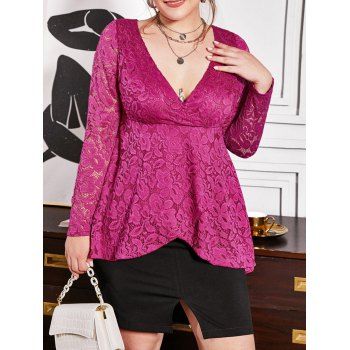 

Overlap Front Lace Plus Size Surplice Blouse, Light pink