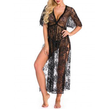 

Lace High Slit Lingerie Gown, Black