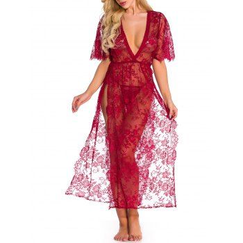 

Lace High Slit Lingerie Gown, Red