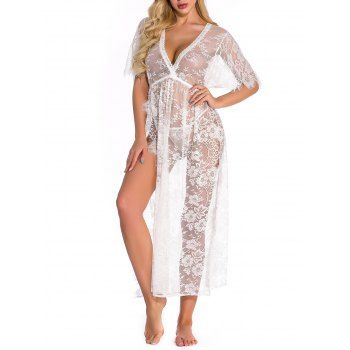 

Lace High Slit Lingerie Gown, White