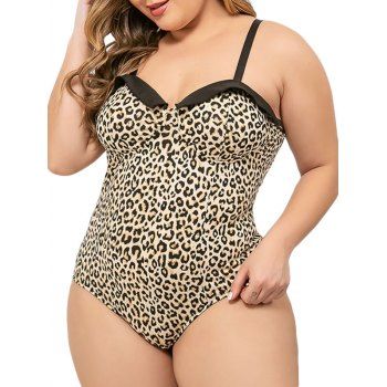 

Plus Size Leopard Print Bodysuit, Light yellow
