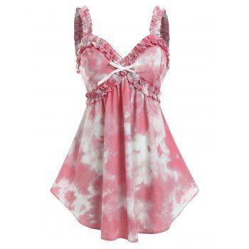 

Plus Size Bowknot Tie Dye Frilled Backless Tank Top, Light pink