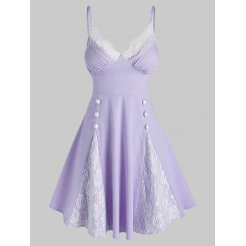 

Lace Insert Spaghetti Strap Flare Dress, Light purple